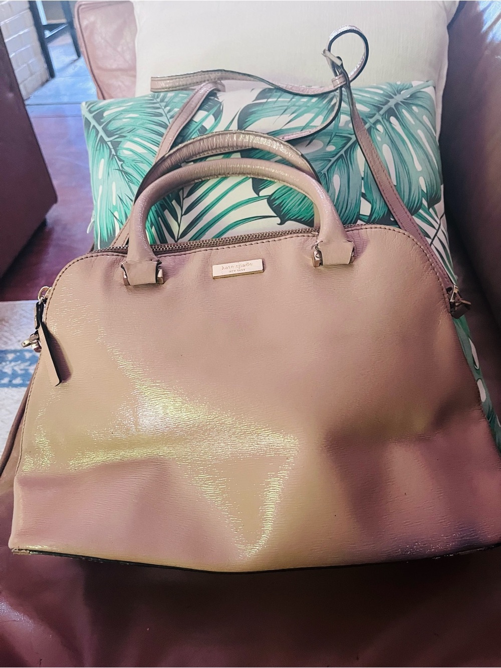 kate spade Metallic Taupe Dome Satchel with Shoulder Strap